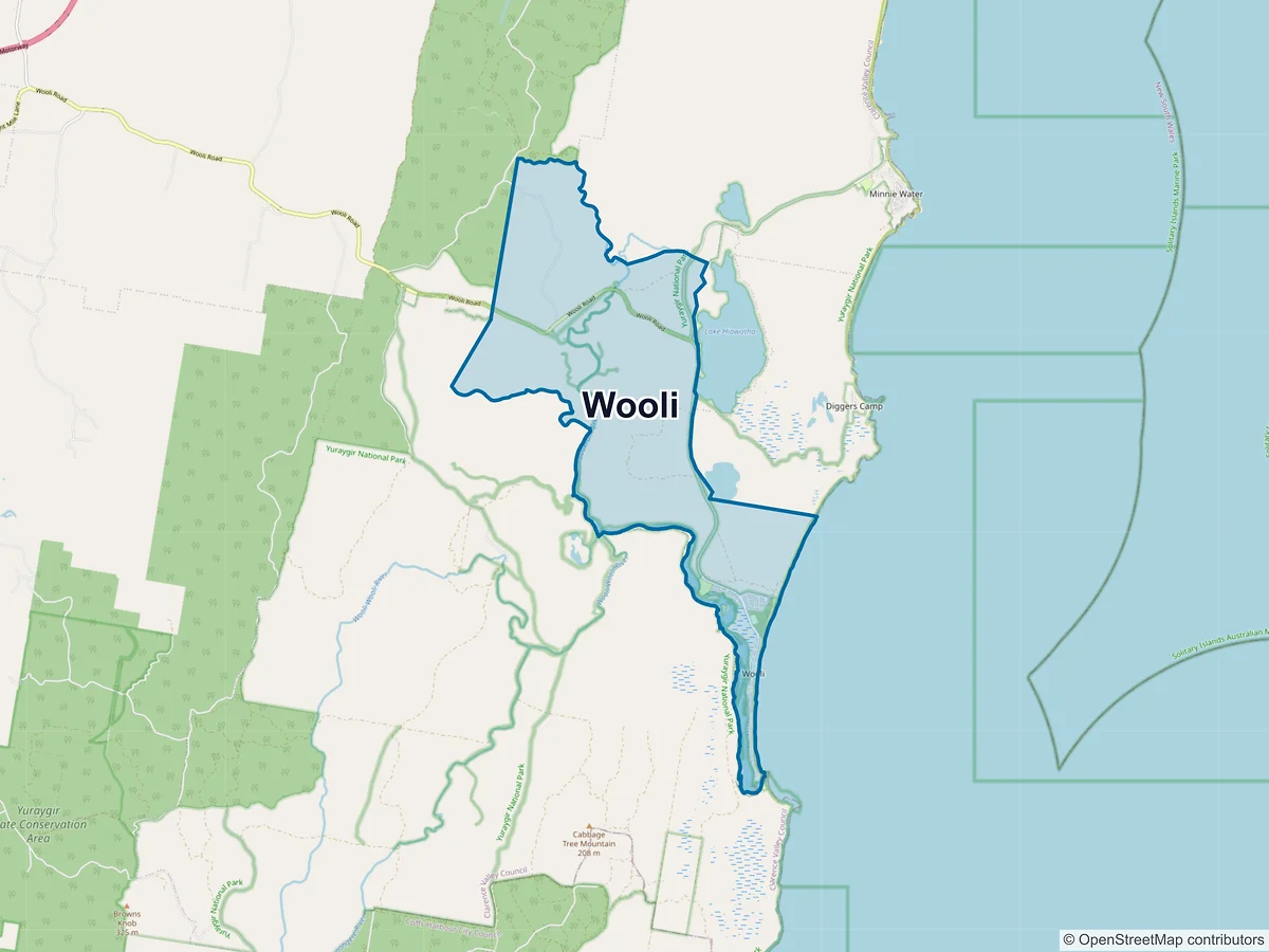 Map of Wooli, NSW, Australia