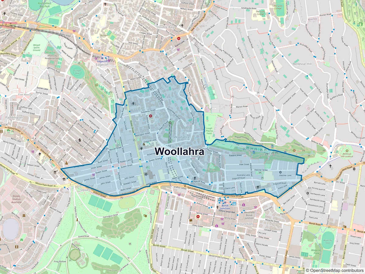 Map of Woollahra, NSW, Australia