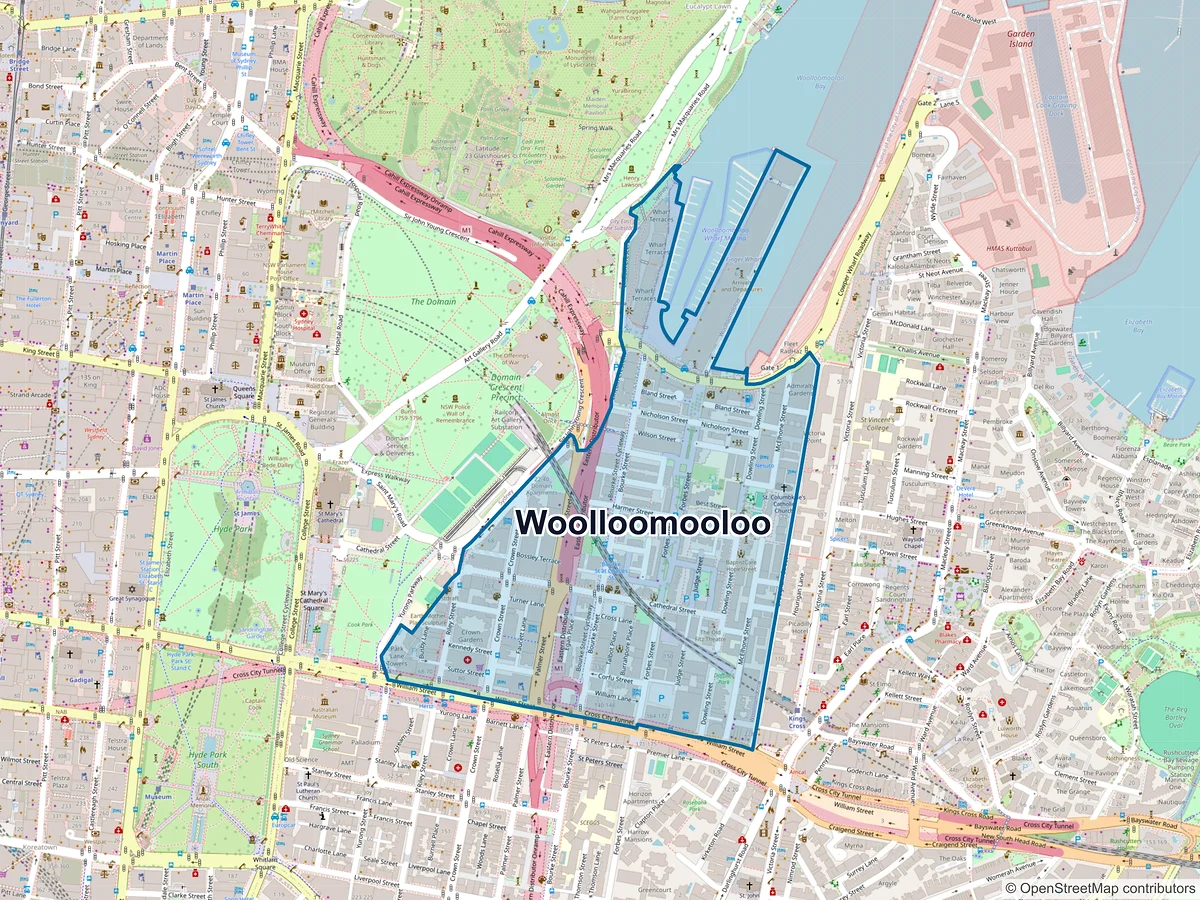 Map of Woolloomooloo, NSW, Australia