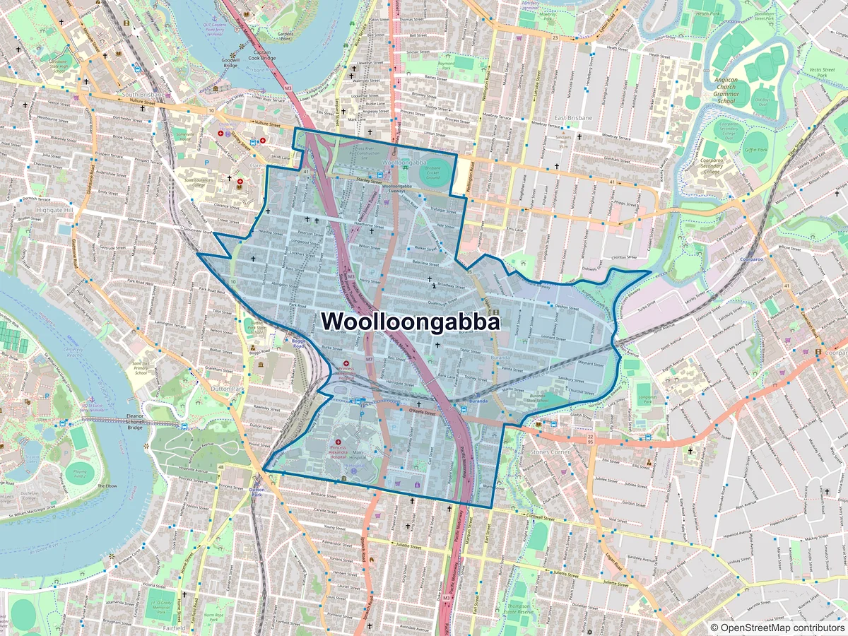 Map of Woolloongabba, QLD, Australia