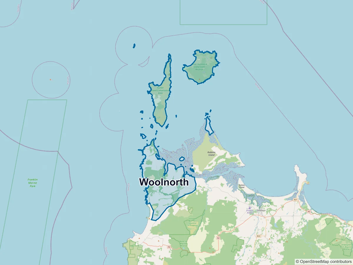Map of Woolnorth, TAS, Australia