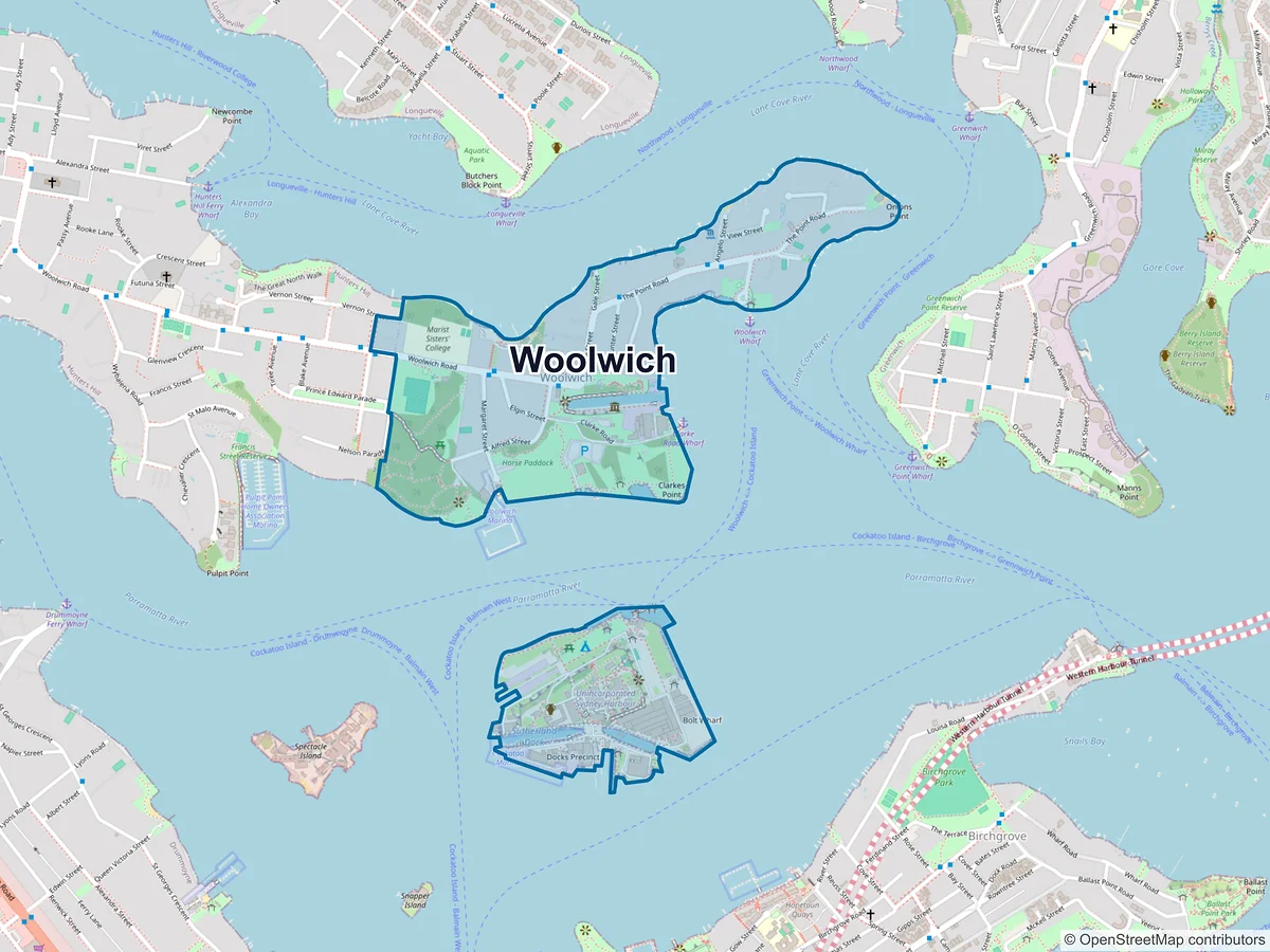 Map of Woolwich, NSW, Australia