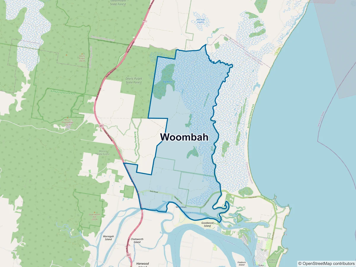 Map of Woombah, NSW, Australia