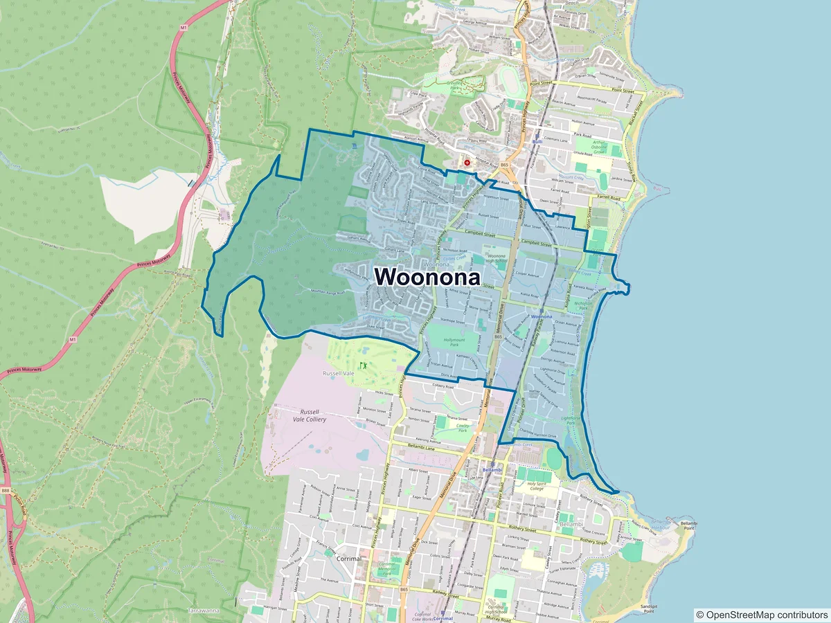 Map of Woonona, NSW, Australia