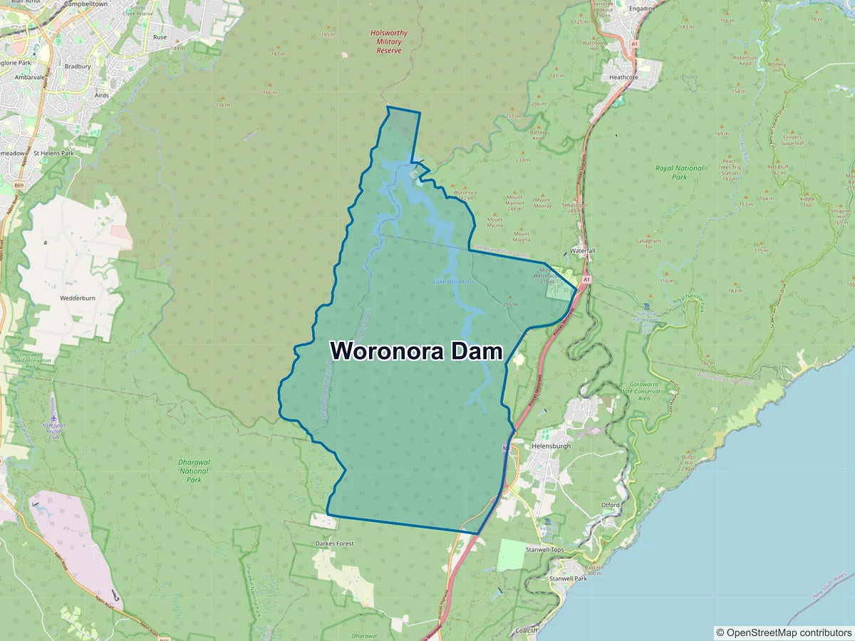 Map of Woronora Dam, NSW, Australia