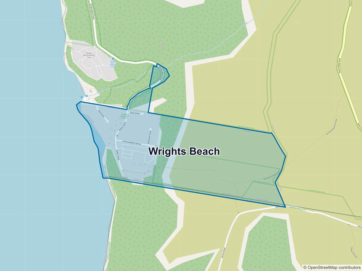 Map of Wrights Beach, NSW, Australia