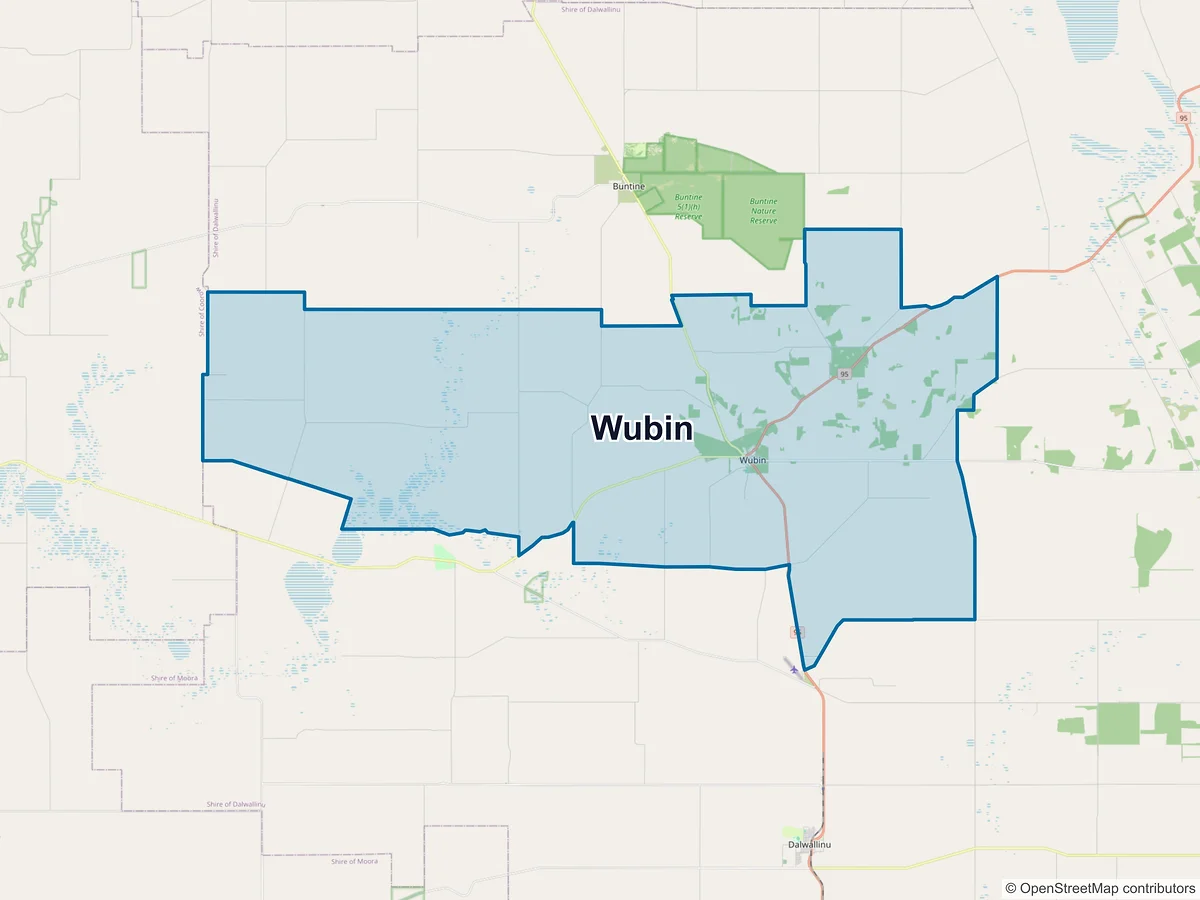Map of Wubin, WA, Australia
