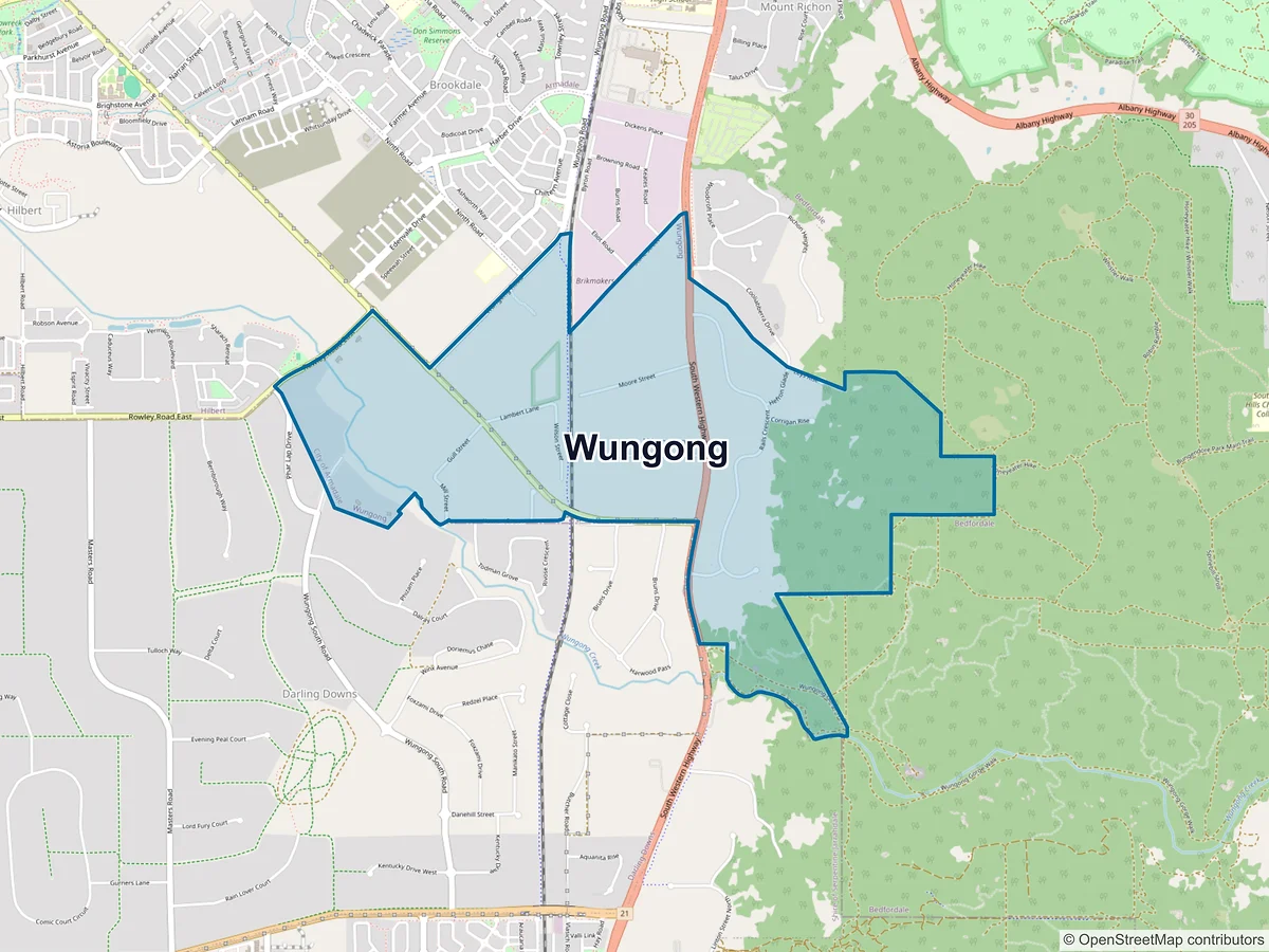 Map of Wungong, WA, Australia