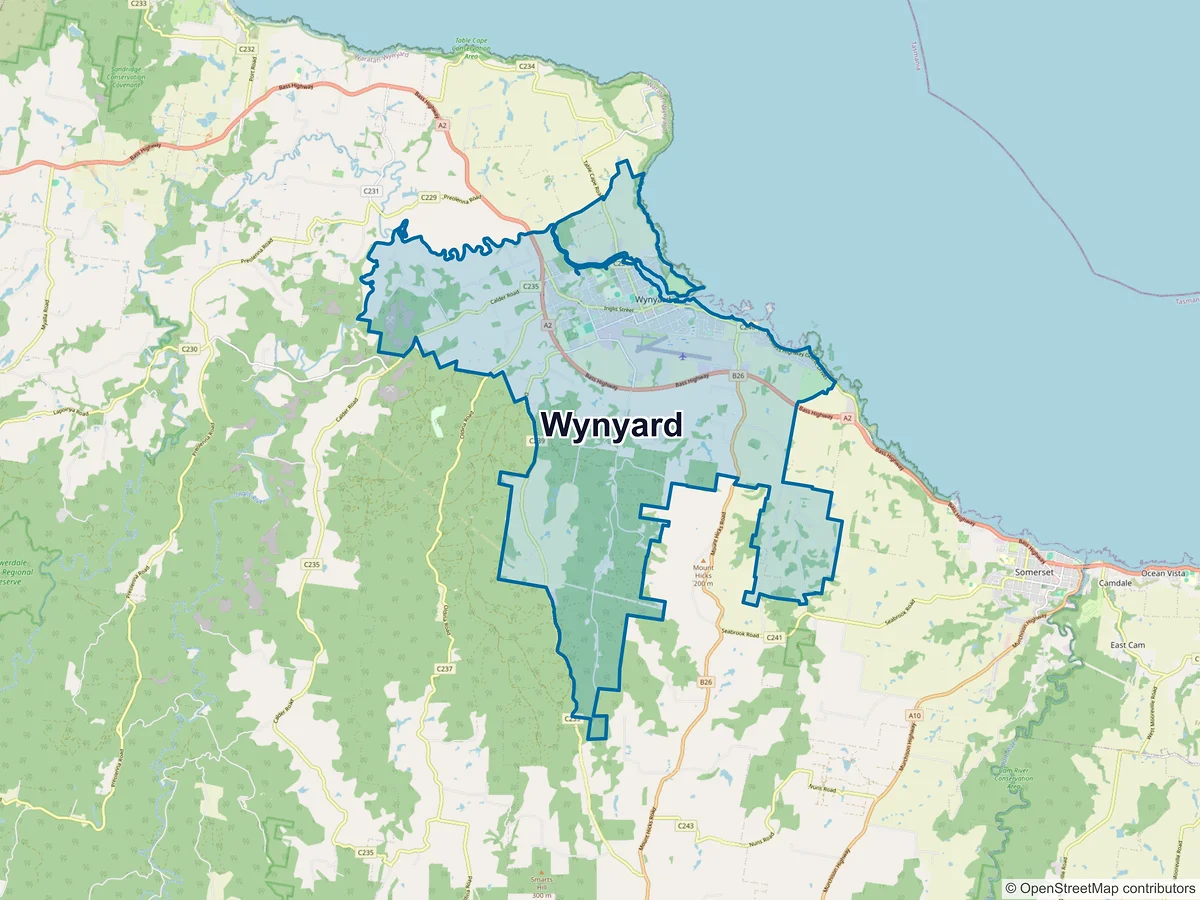Map of Wynyard, TAS, Australia
