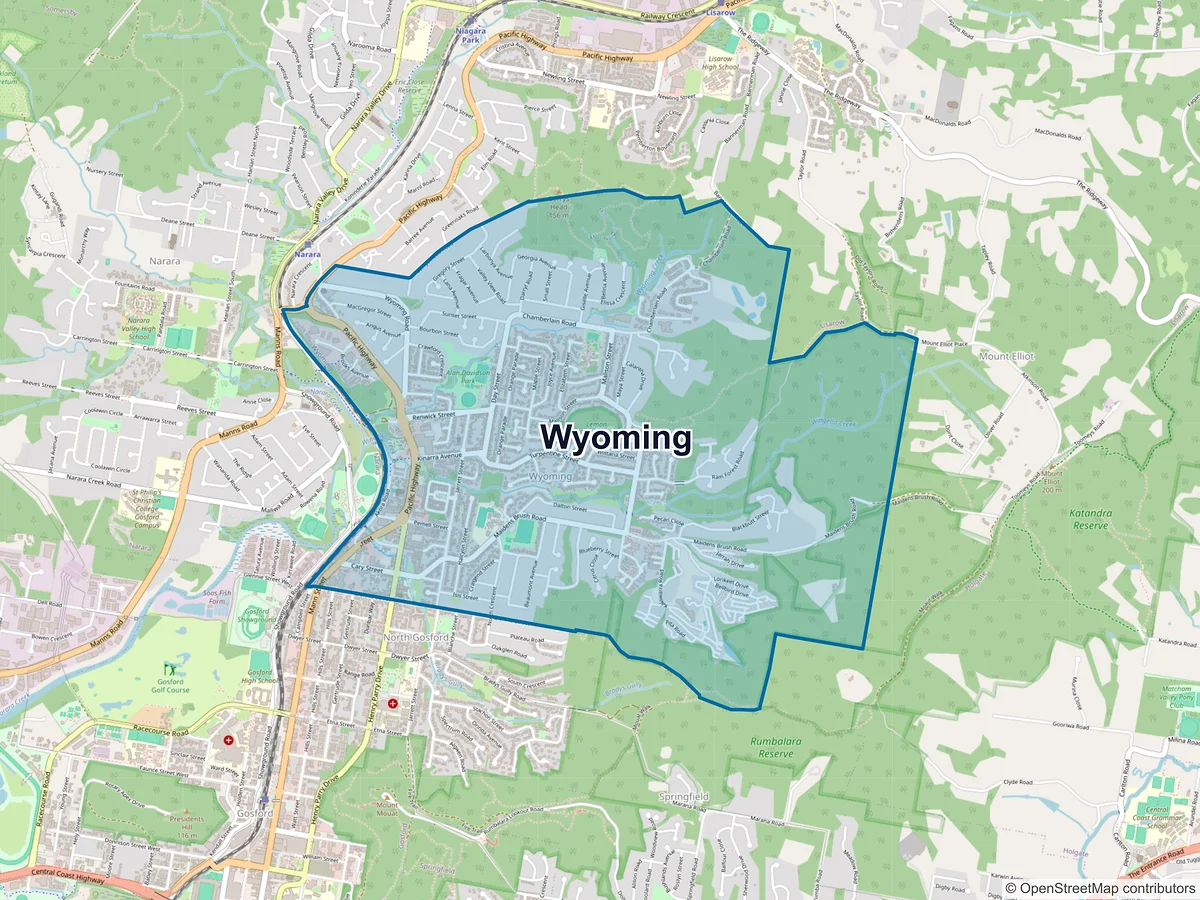 Map of Wyoming, NSW, Australia