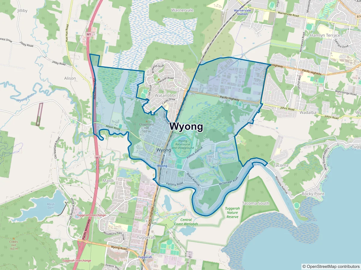 Map of Wyong, NSW, Australia