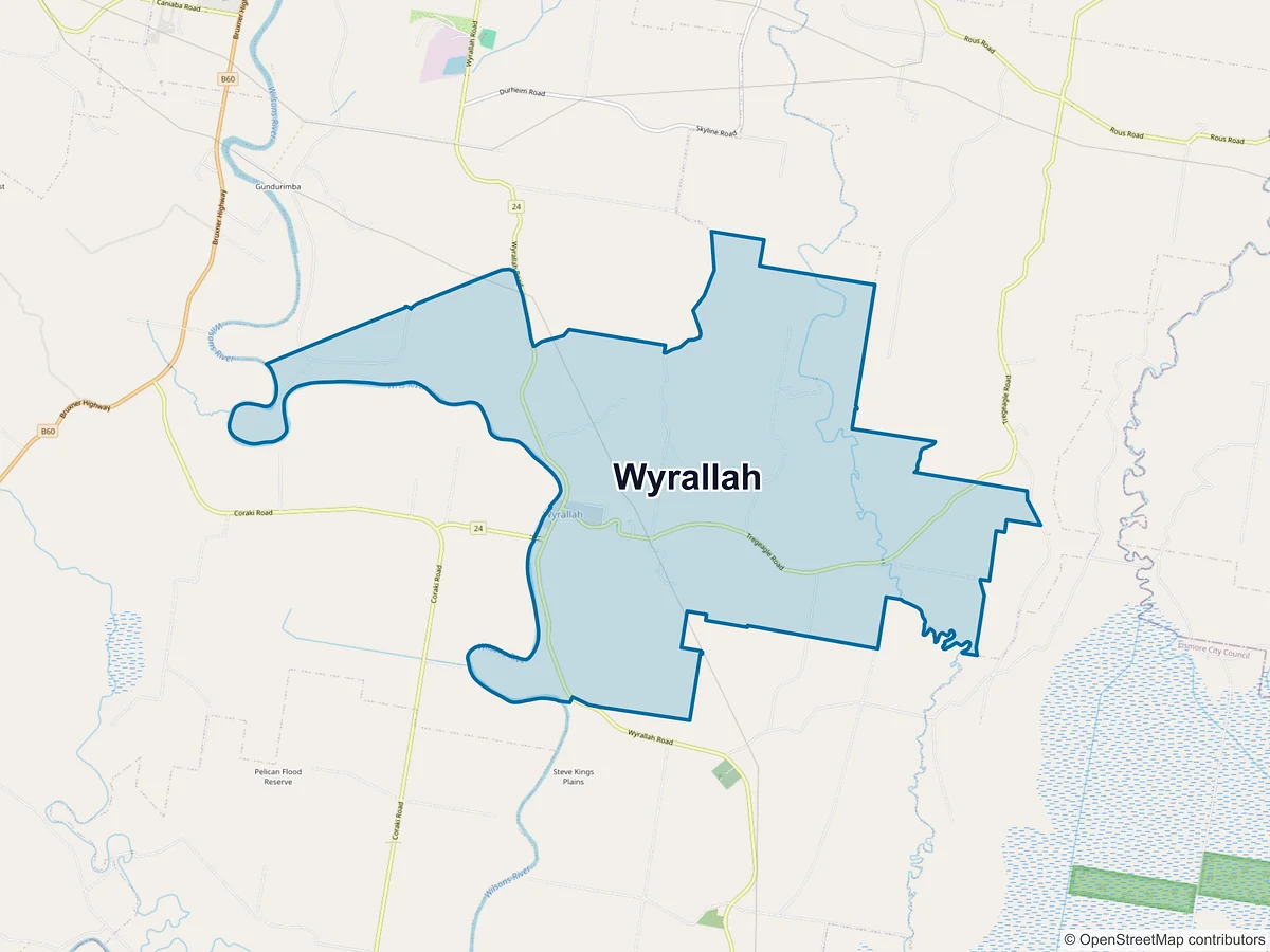 Map of Wyrallah, NSW, Australia