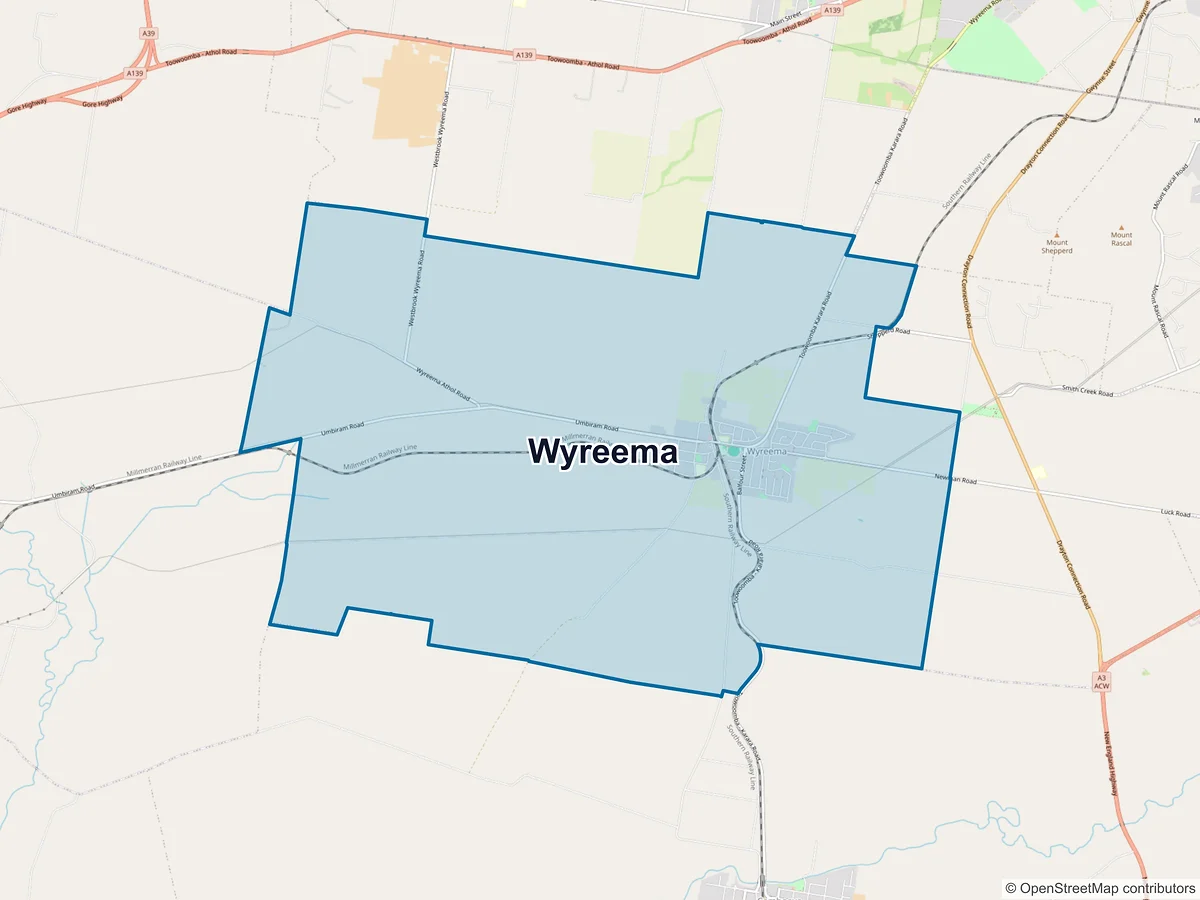 Map of Wyreema, QLD, Australia