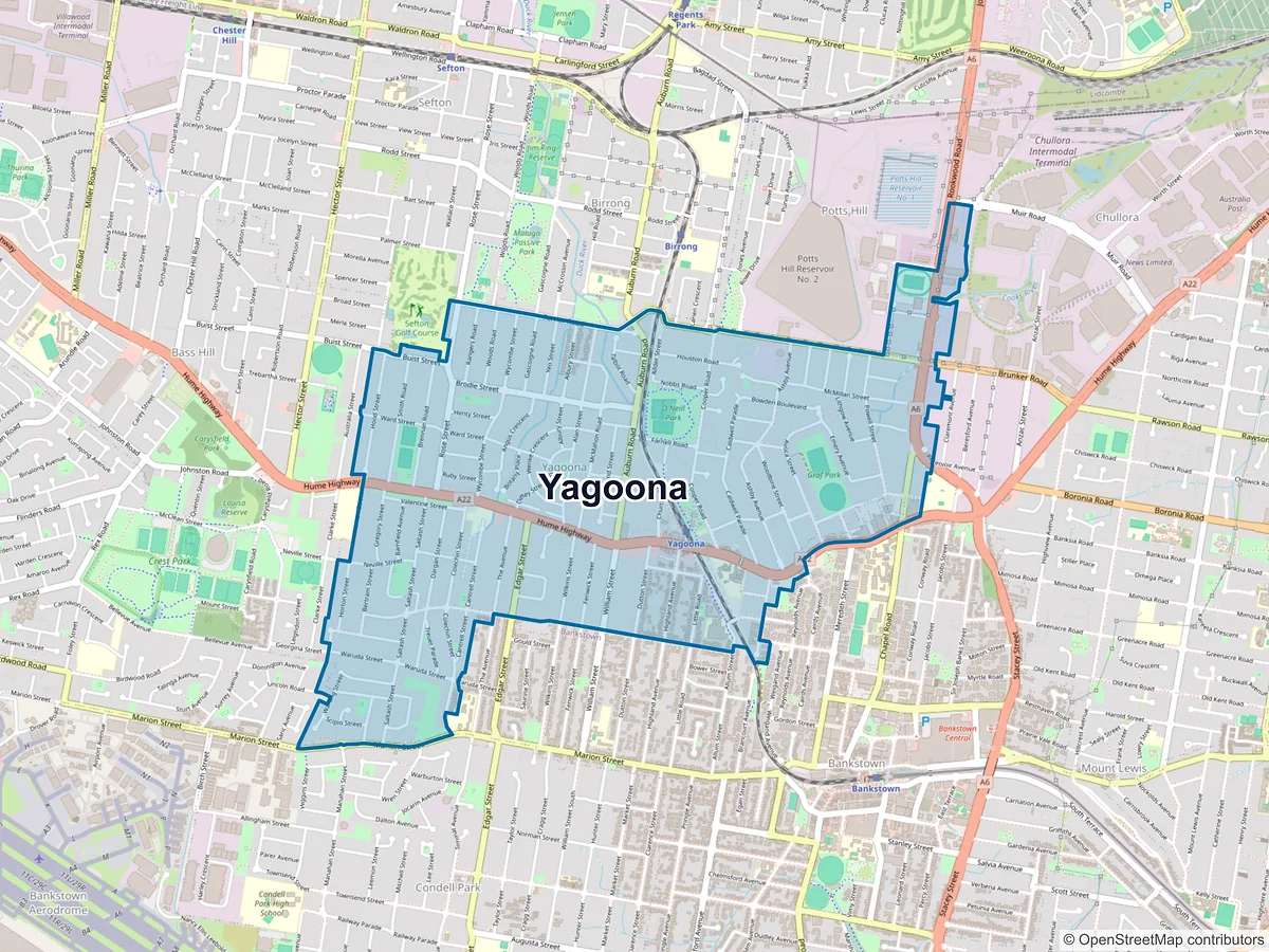 Map of Yagoona, NSW, Australia