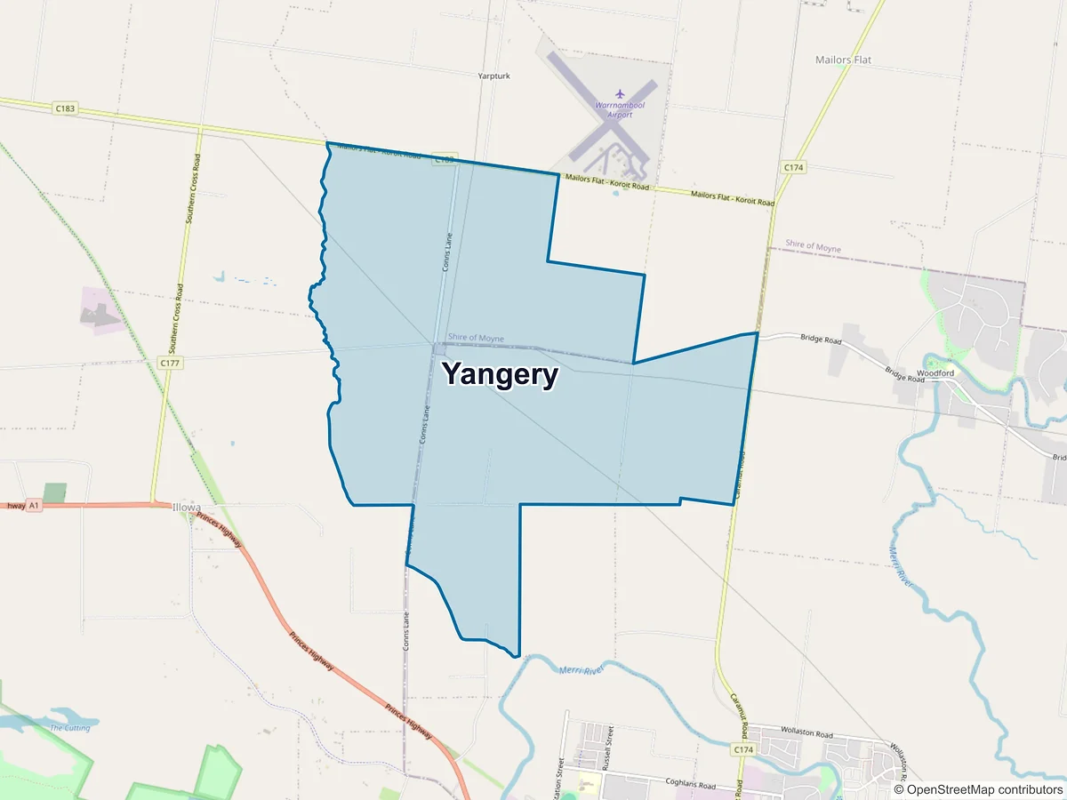 Map of Yangery, VIC, Australia