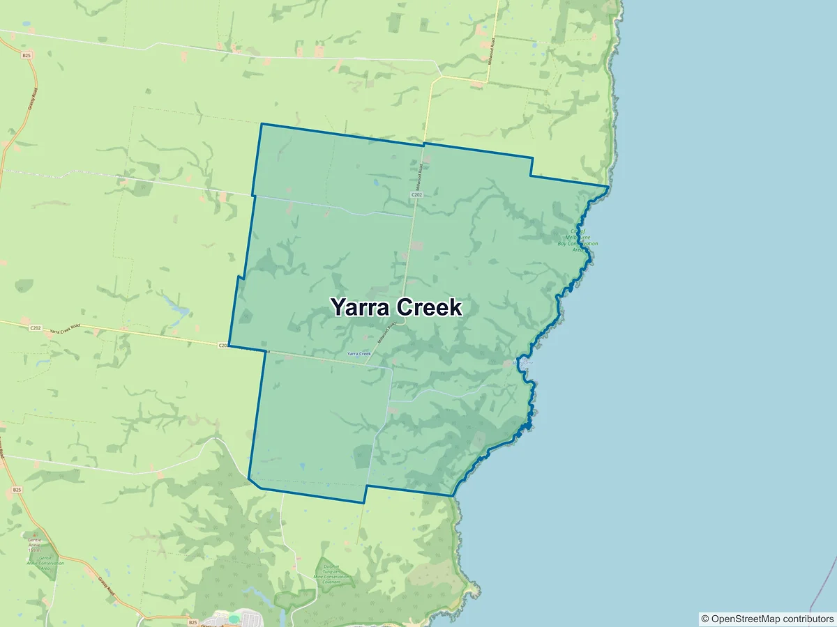 Map of Yarra Creek, TAS, Australia