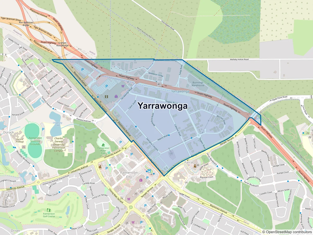 Map of Yarrawonga, NT, Australia