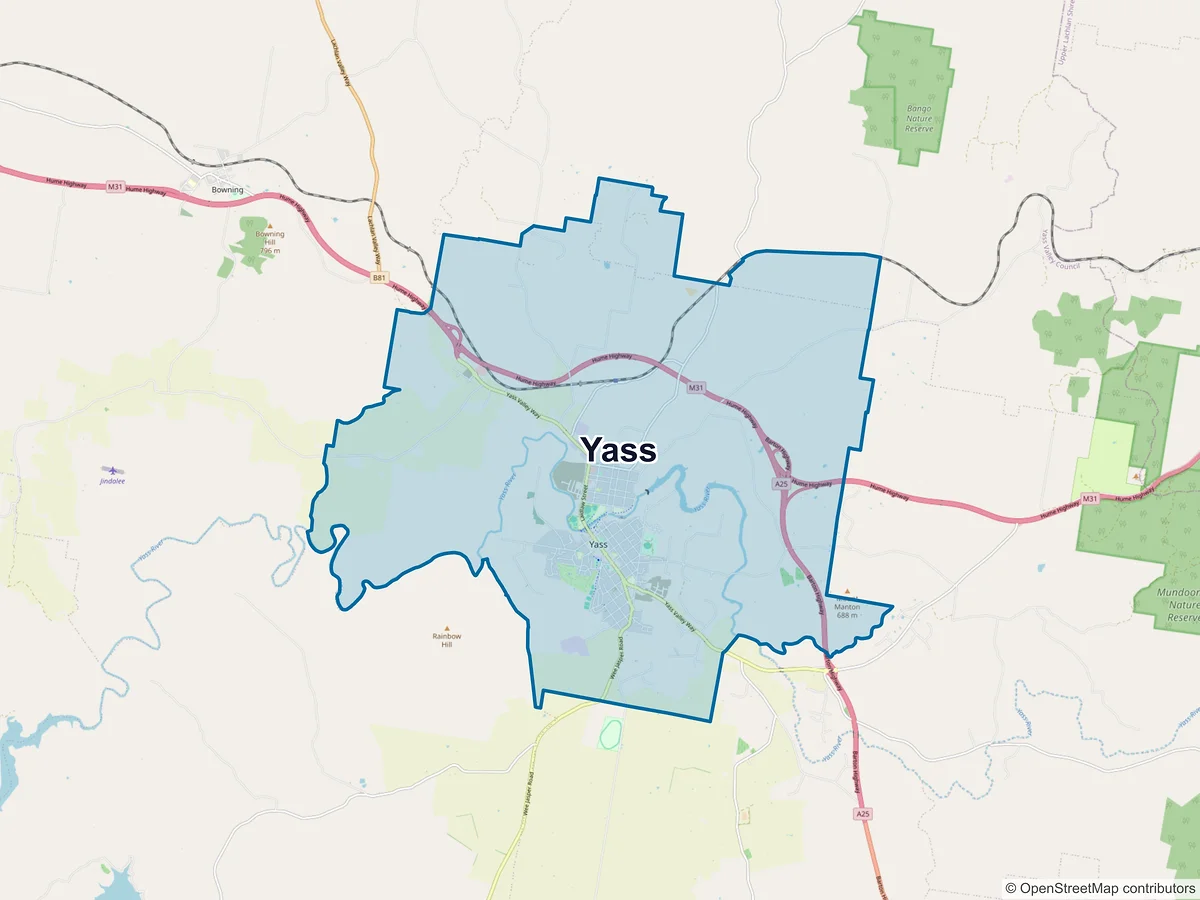Map of Yass, NSW, Australia