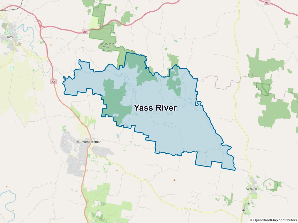 Map of Yass River, NSW, Australia