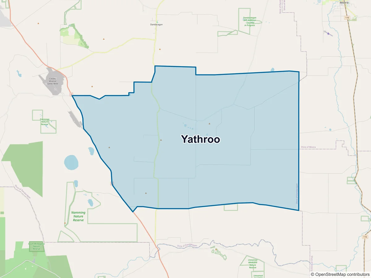 Map of Yathroo, WA, Australia