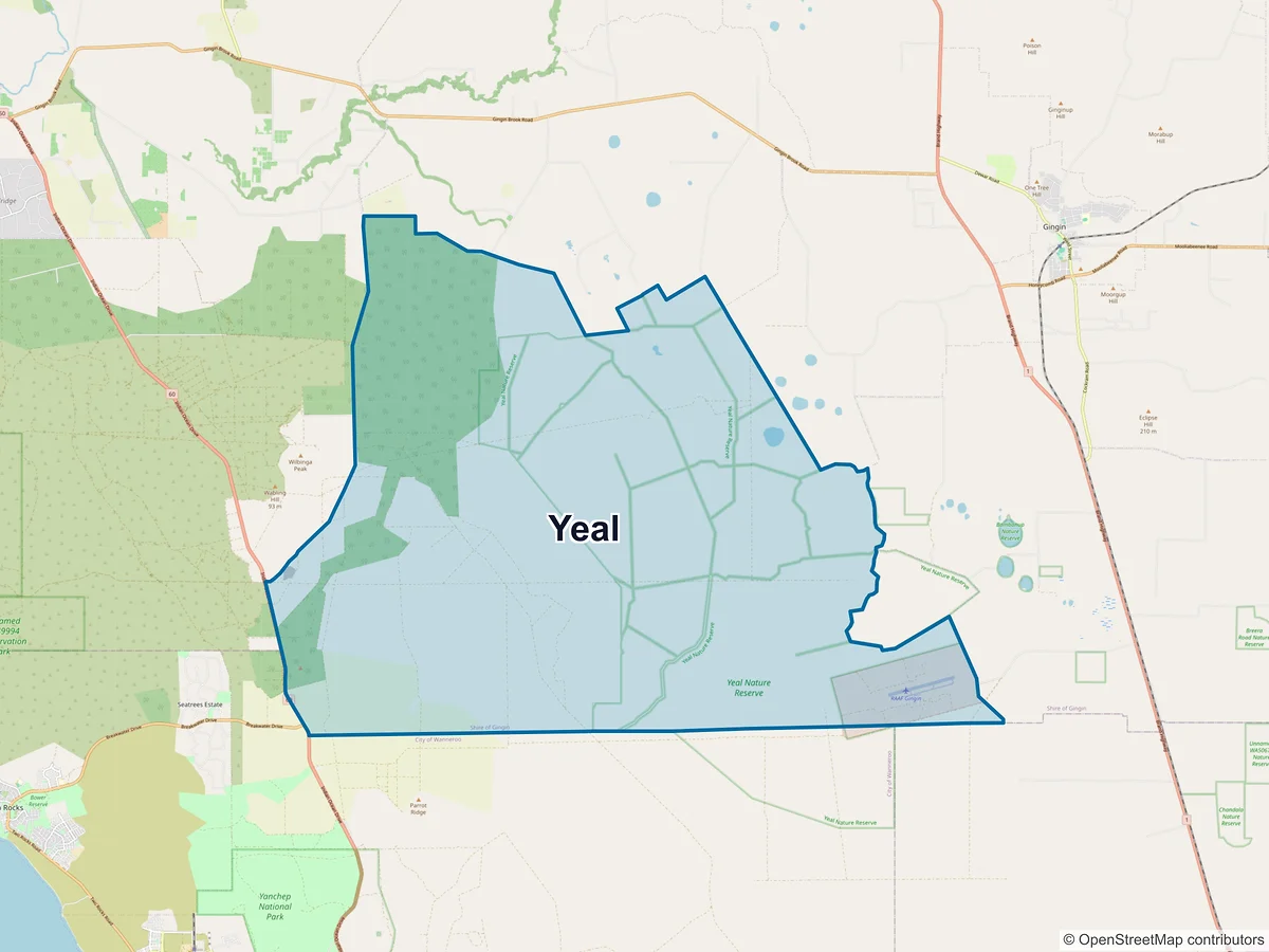 Map of Yeal, WA, Australia