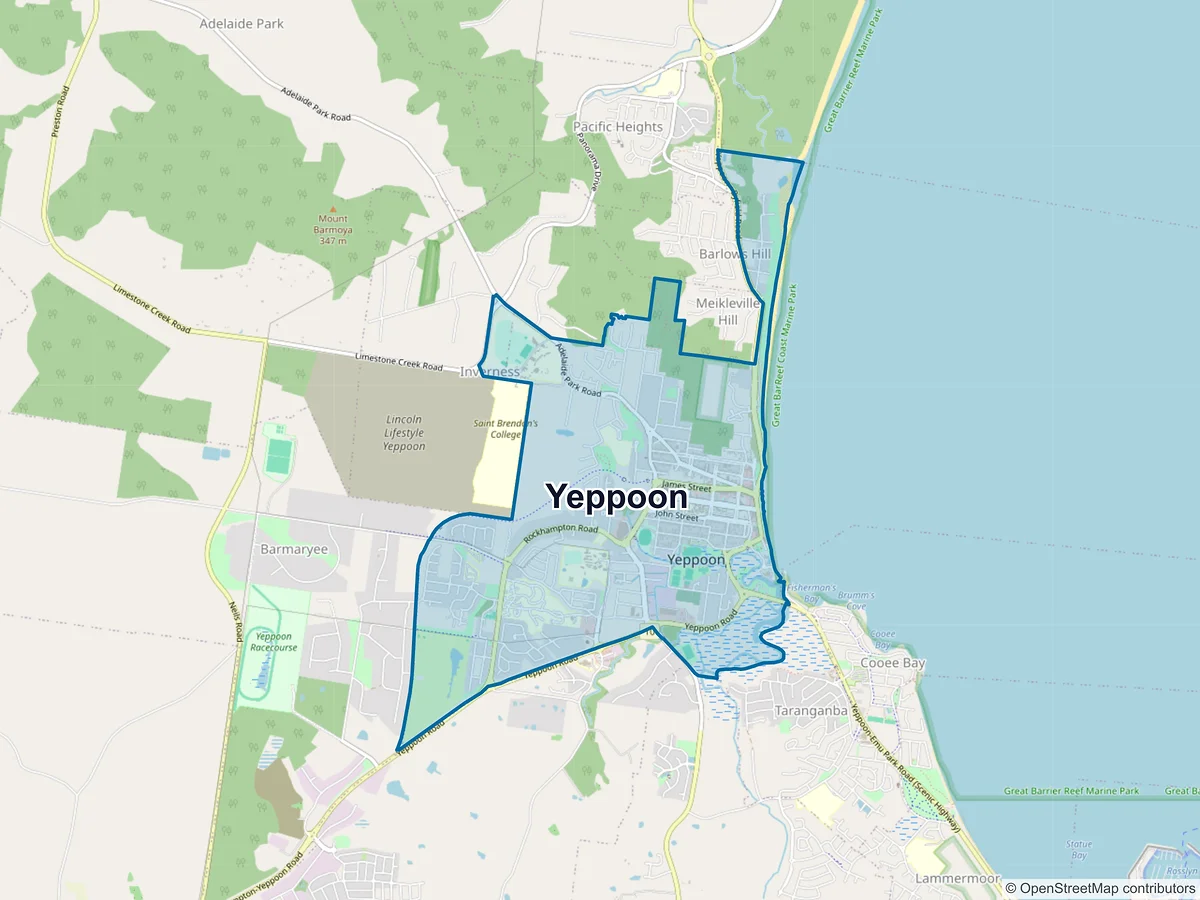 Map of Yeppoon, QLD, Australia
