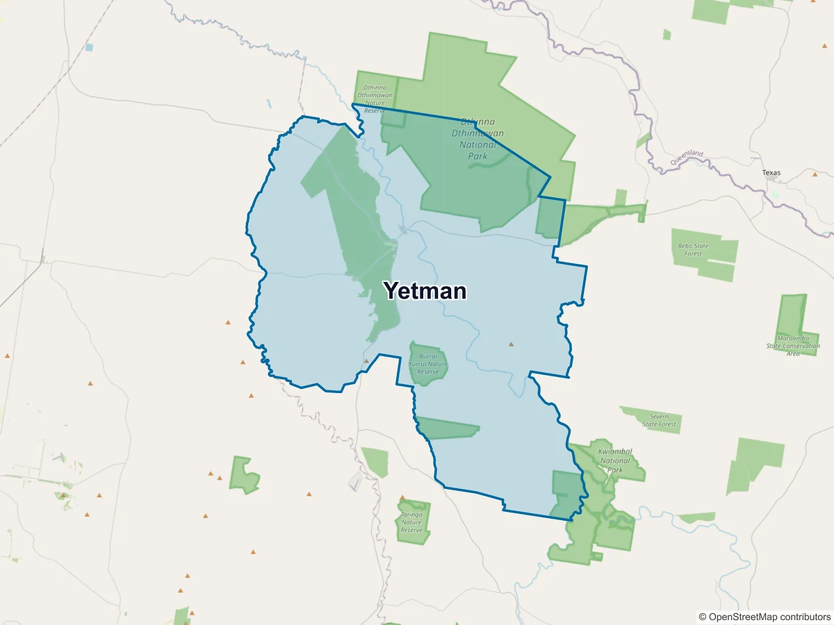 Map of Yetman, NSW, Australia