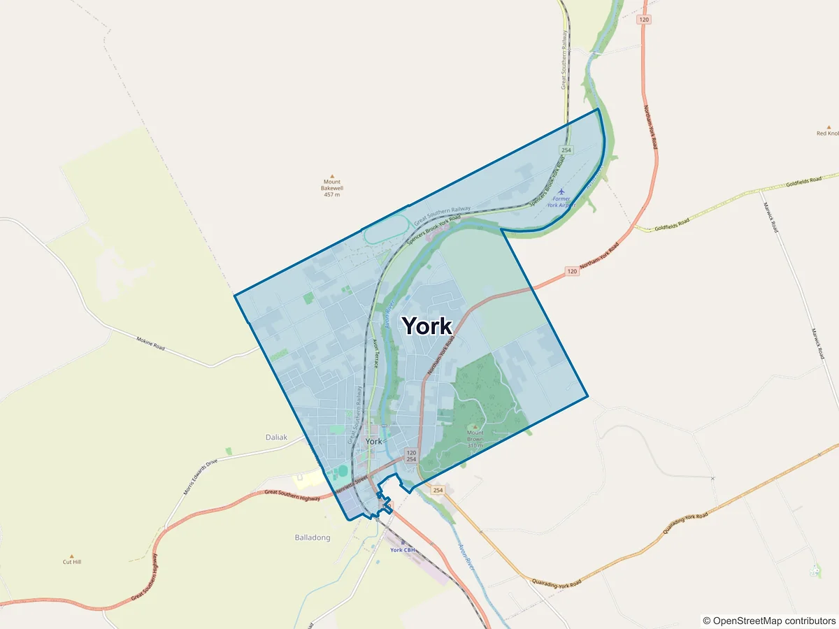 Map of York, WA, Australia