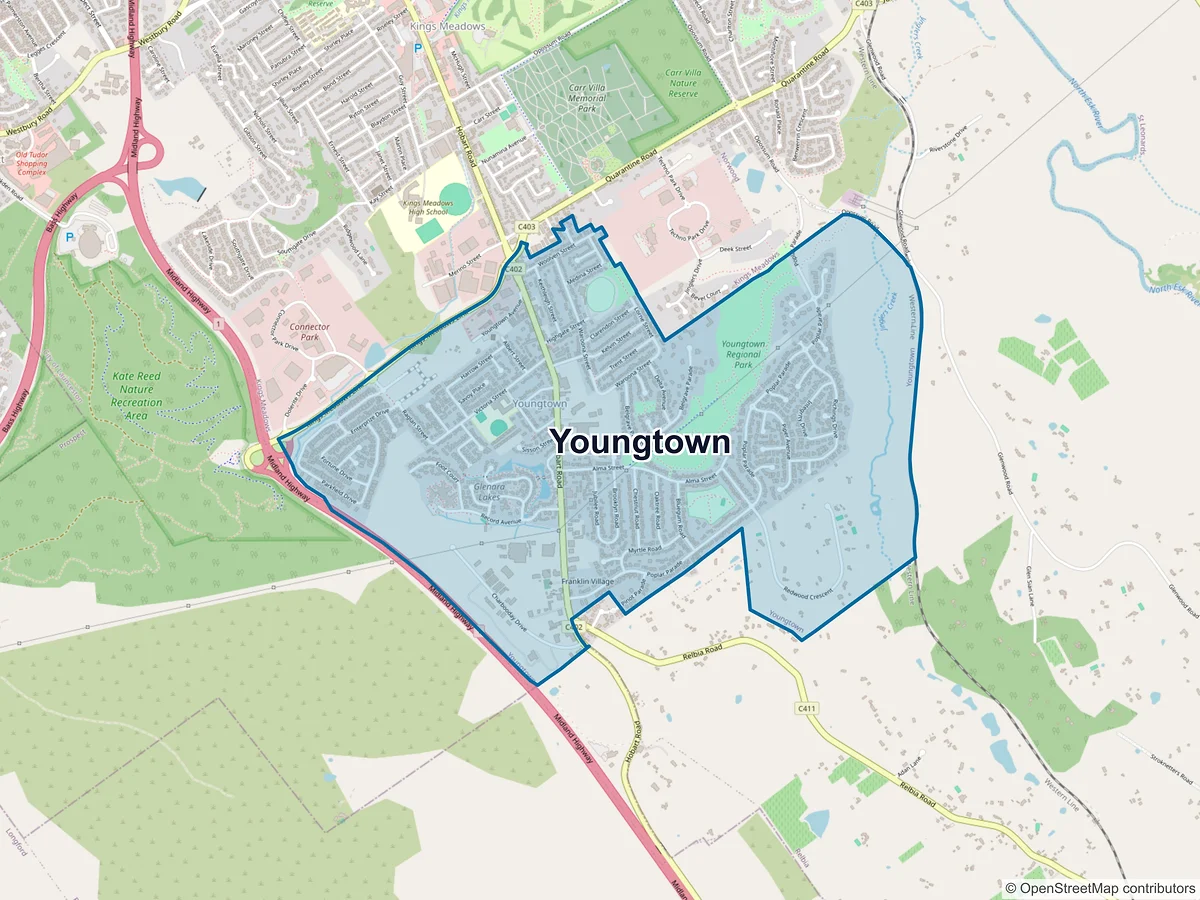 Map of Youngtown, TAS, Australia