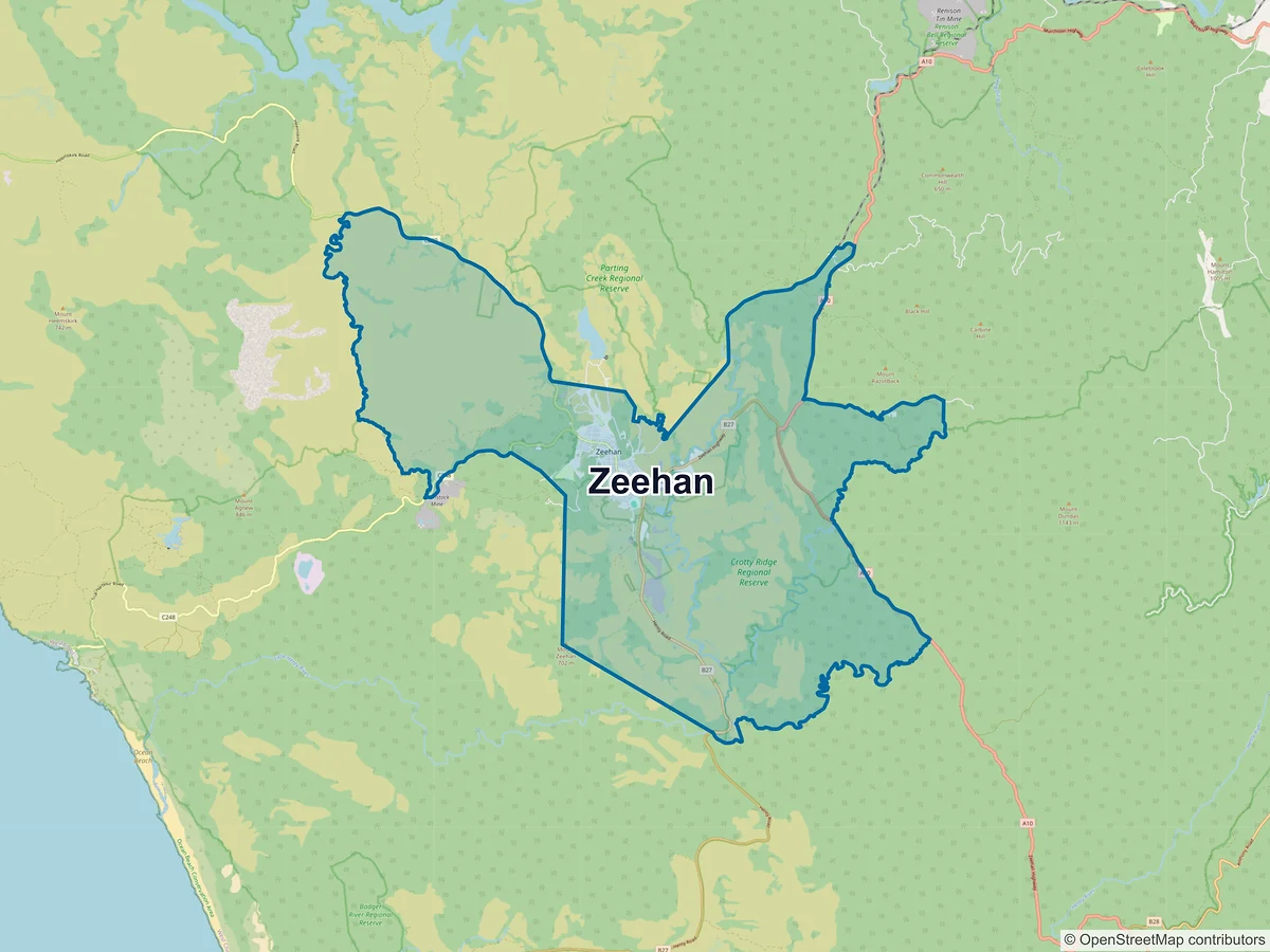 Map of Zeehan, TAS, Australia