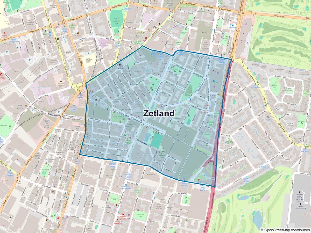 Map of Zetland, NSW, Australia