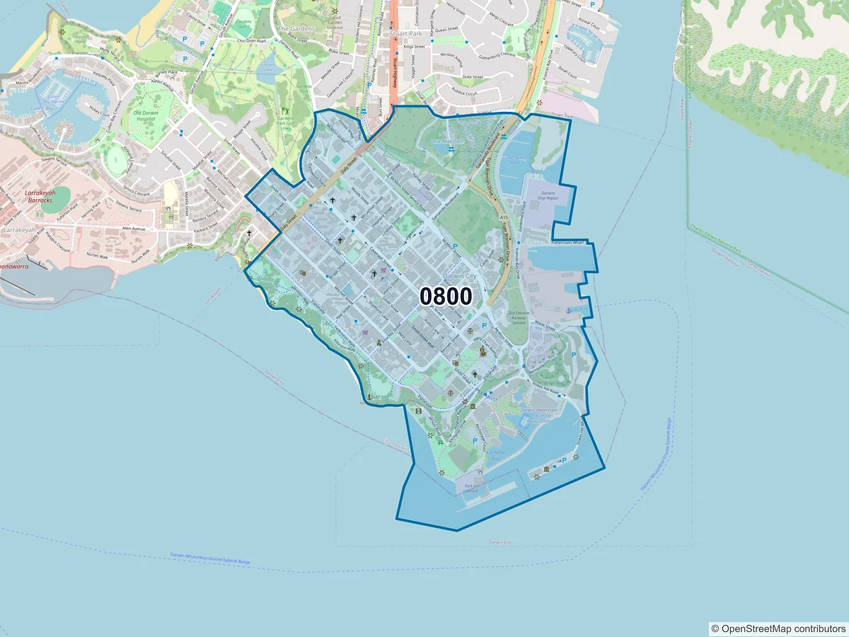 Map of postcode 0800 — Darwin City, NT, Australia