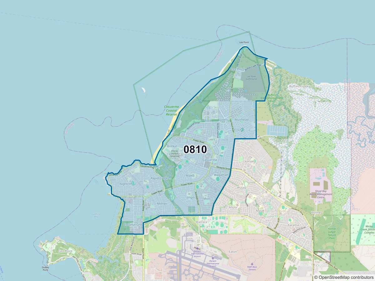 Map of postcode 0810 — Nightcliff, NT, Australia
