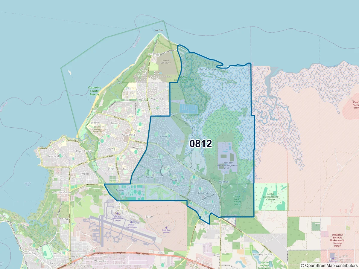 Map of postcode 0812 — Leanyer, NT, Australia