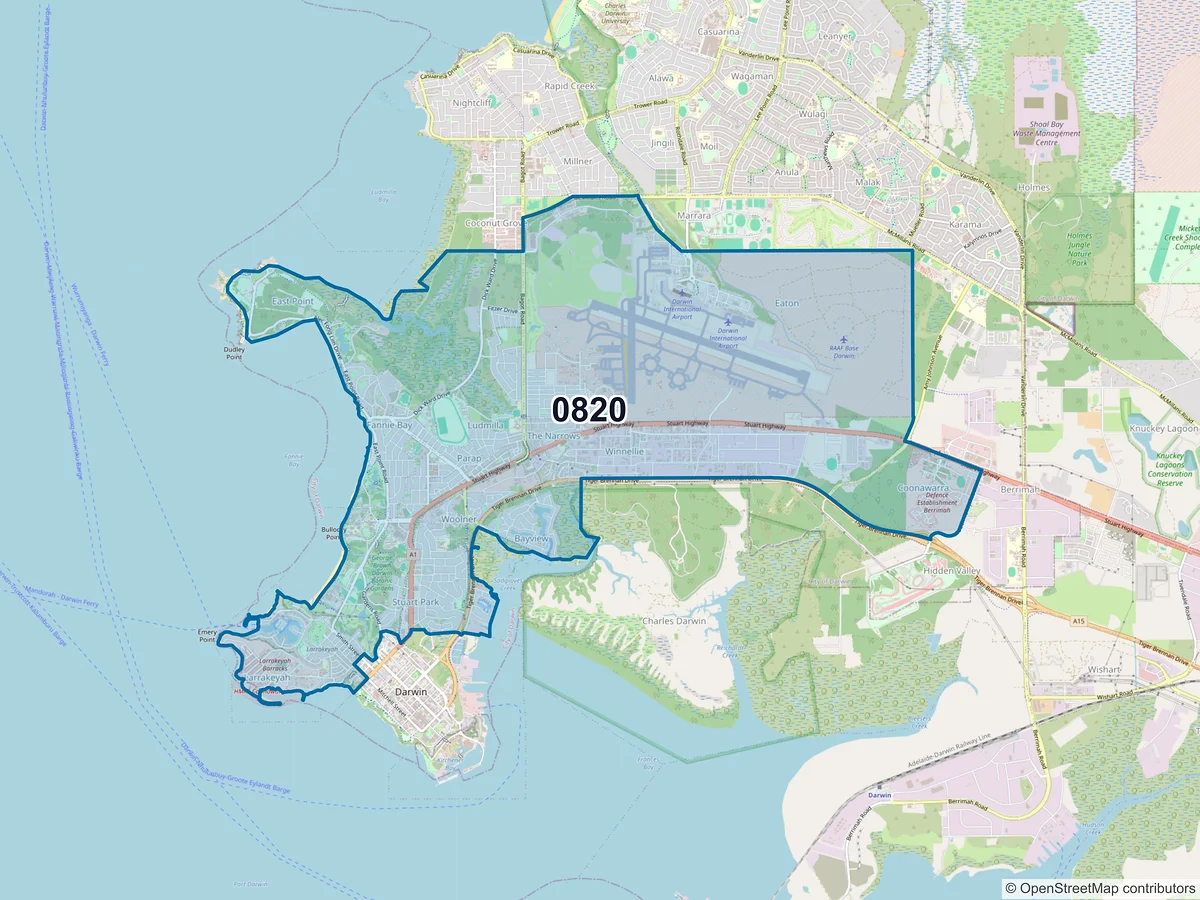 Map of postcode 0820 — Larrakeyah, NT, Australia