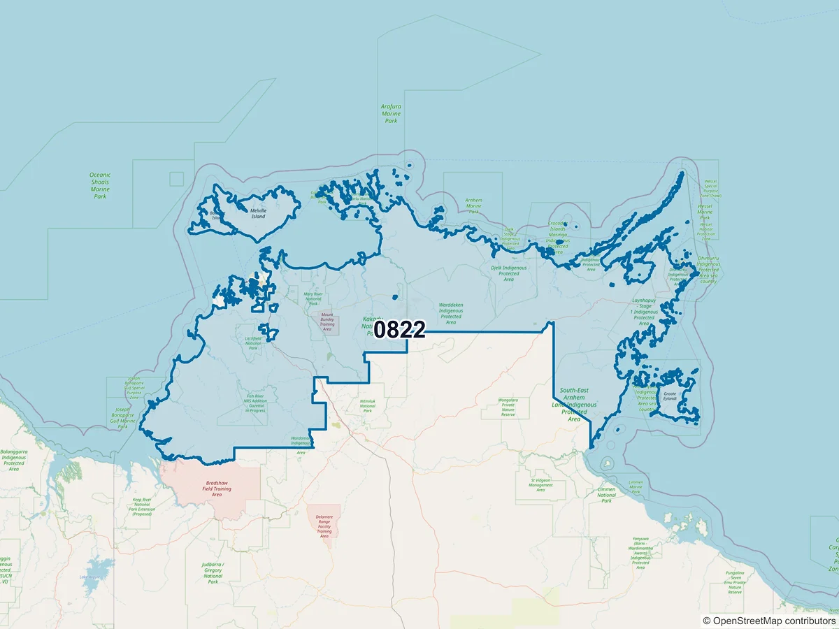 Map of postcode 0822 — Wurrumiyanga, NT, Australia
