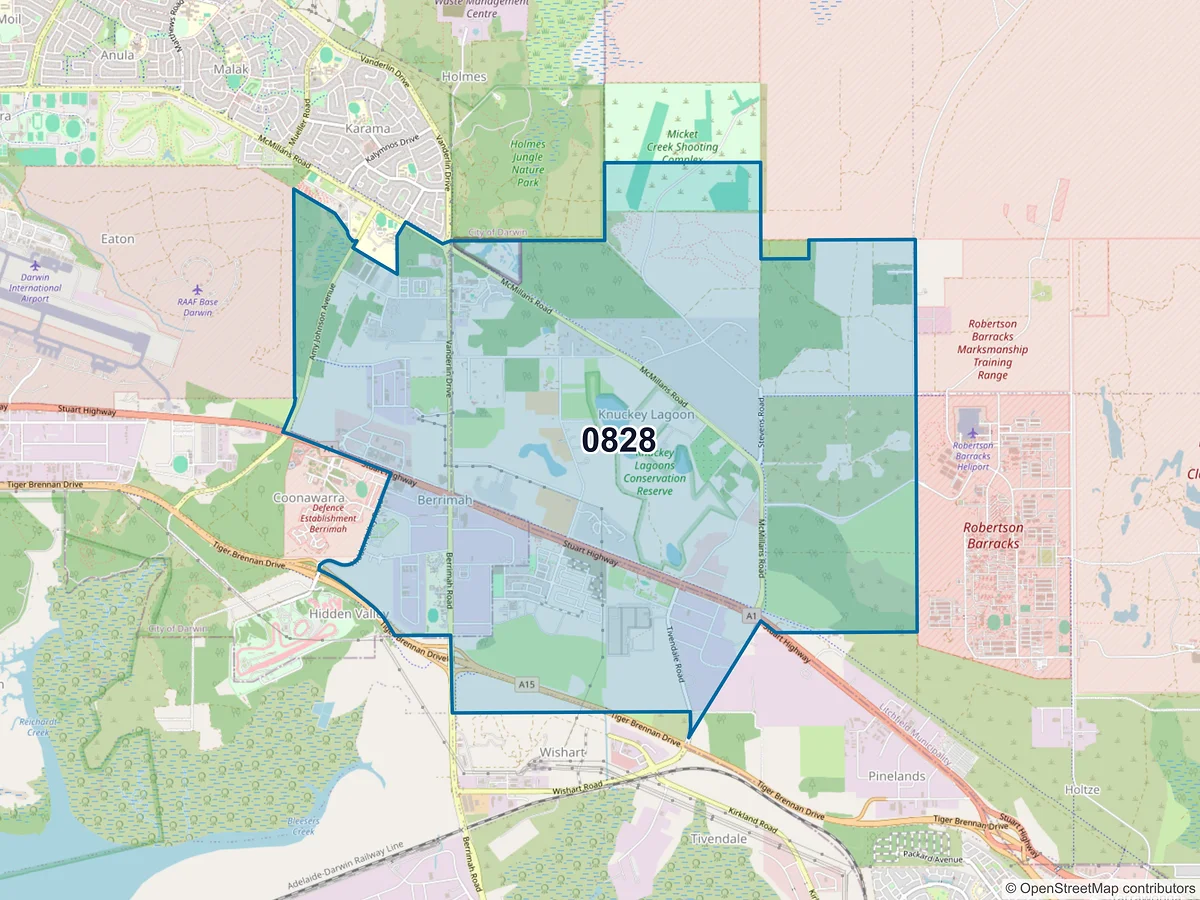 Map of postcode 0828 — Berrimah, NT, Australia