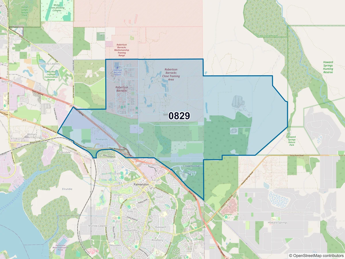 Map of postcode 0829 — Pinelands, NT, Australia
