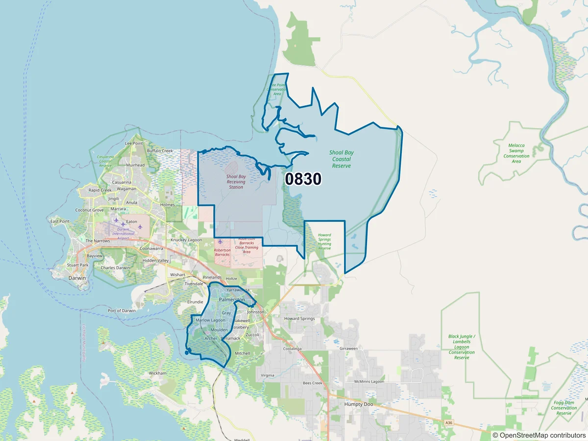 Map of postcode 0830 — Durack, NT, Australia