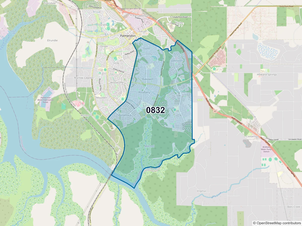 Map of postcode 0832 — Zuccoli, NT, Australia