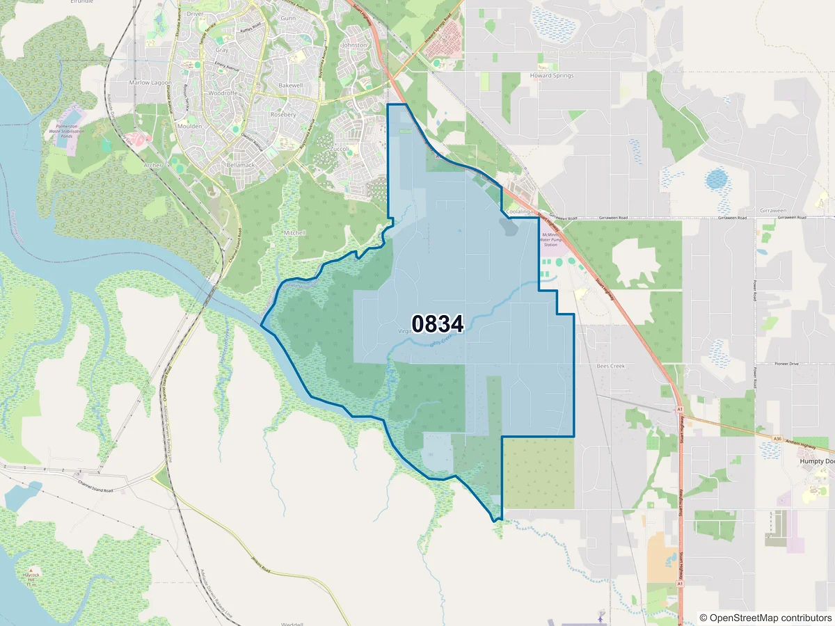 Map of postcode 0834 — Virginia, NT, Australia