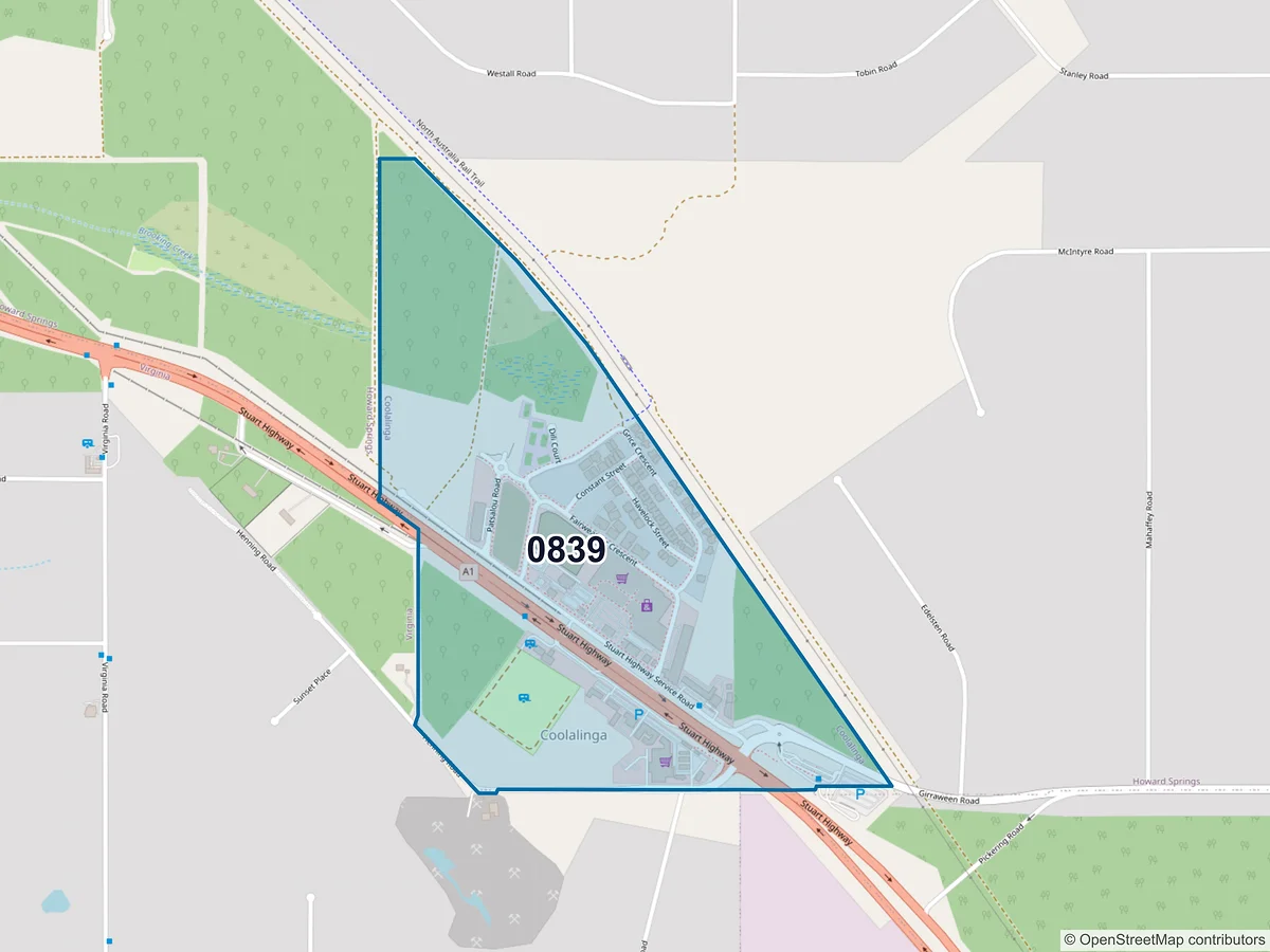 Map of postcode 0839 — Coolalinga, NT, Australia