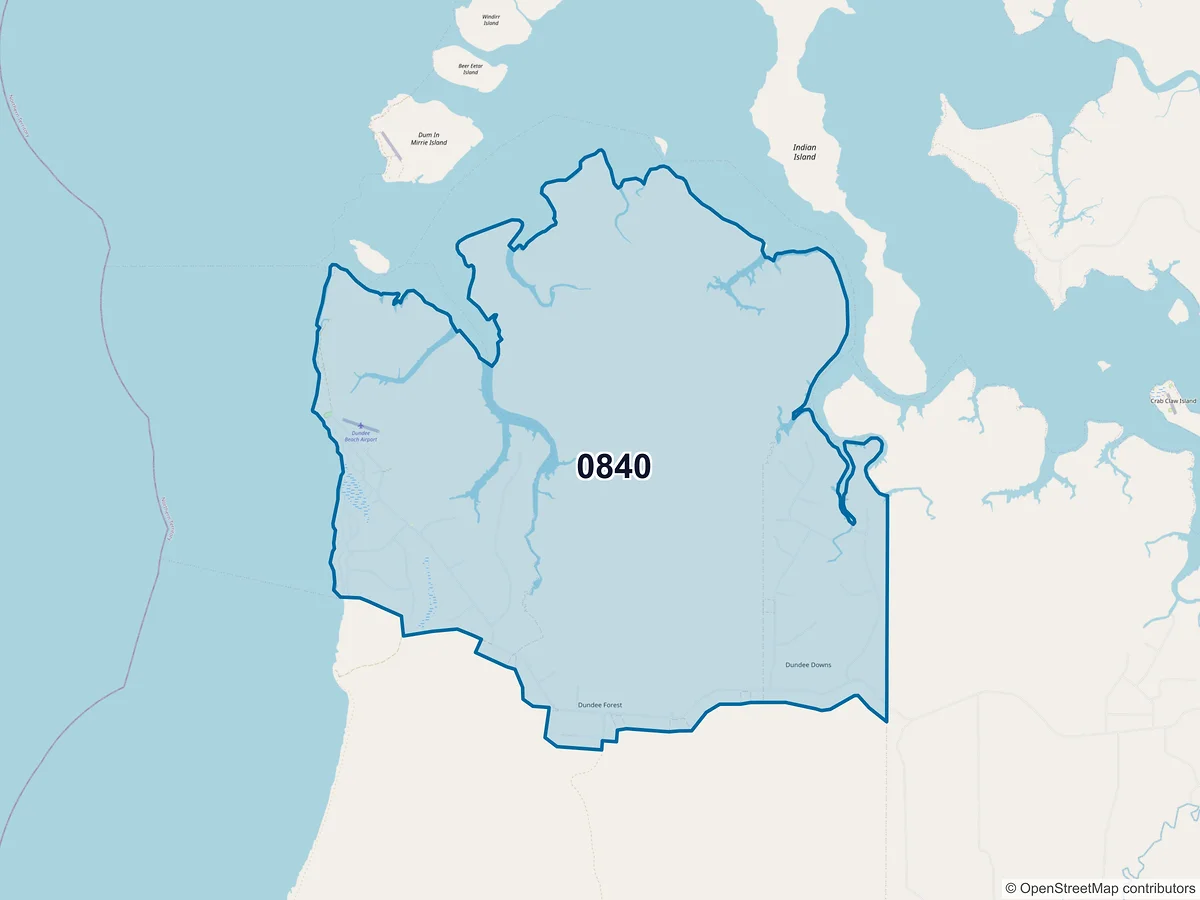 Map of postcode 0840 — Dundee Beach, NT, Australia