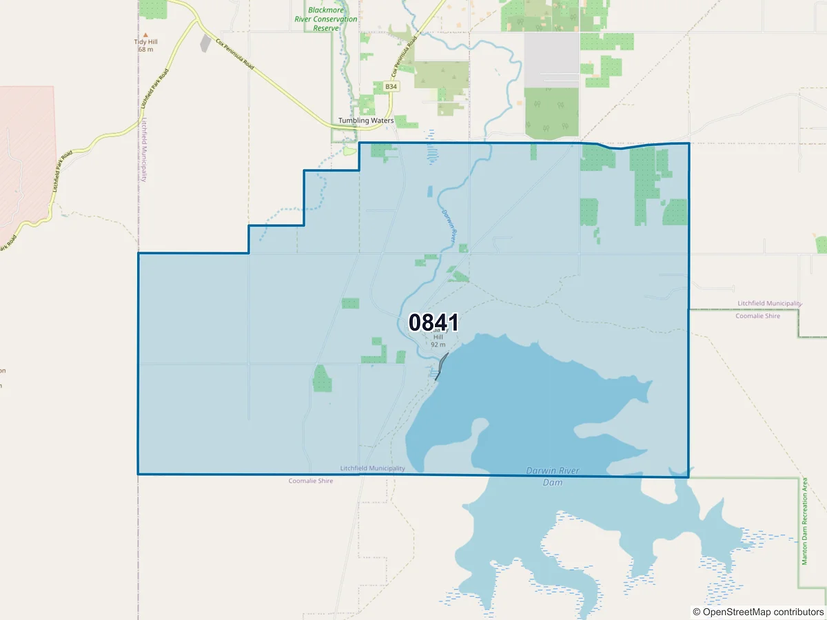 Map of postcode 0841 — Darwin River, NT, Australia