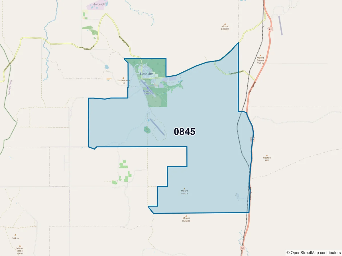Map of postcode 0845 — Batchelor, NT, Australia