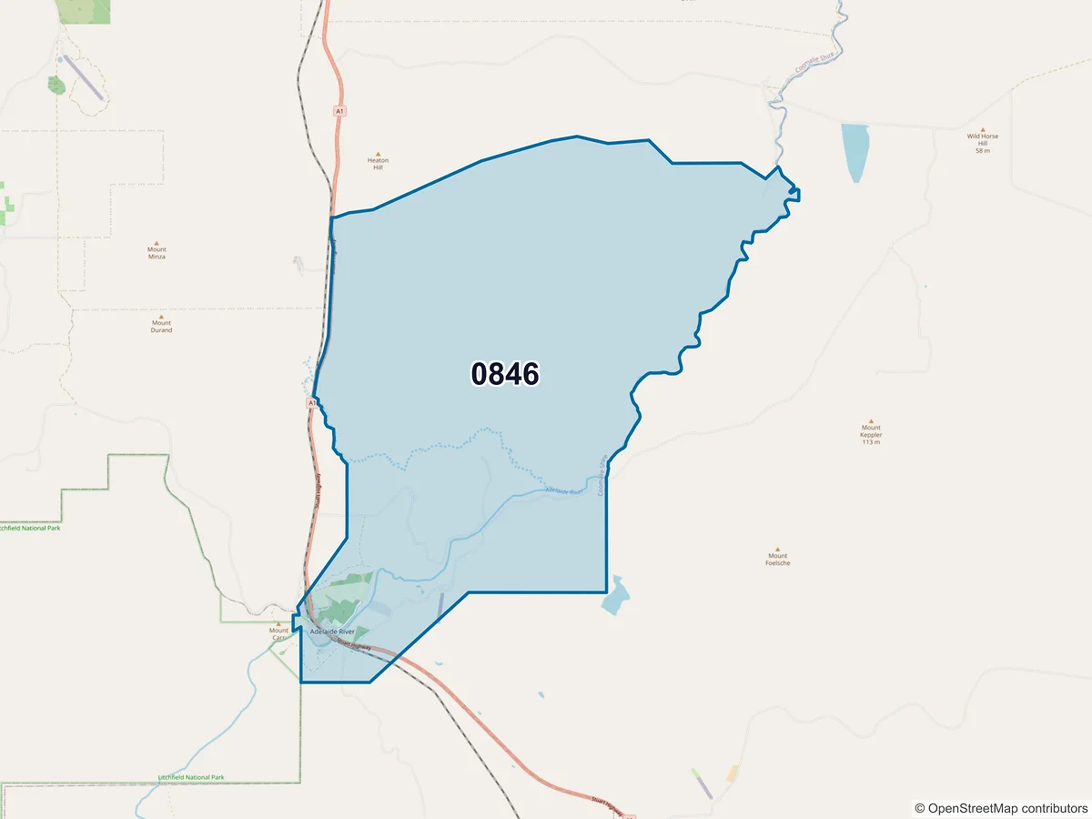Map of postcode 0846 — Adelaide River, NT, Australia