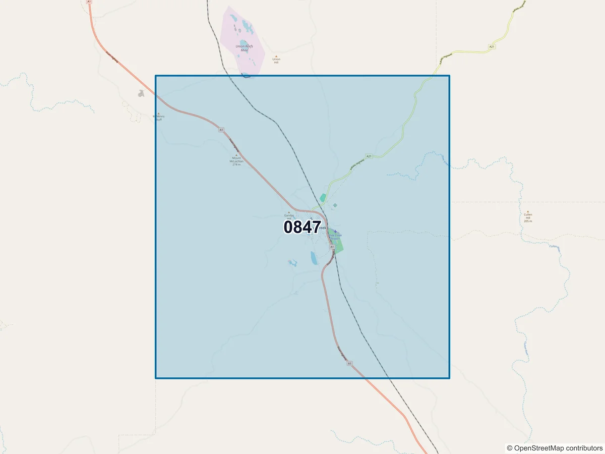Map of postcode 0847 — Pine Creek, NT, Australia