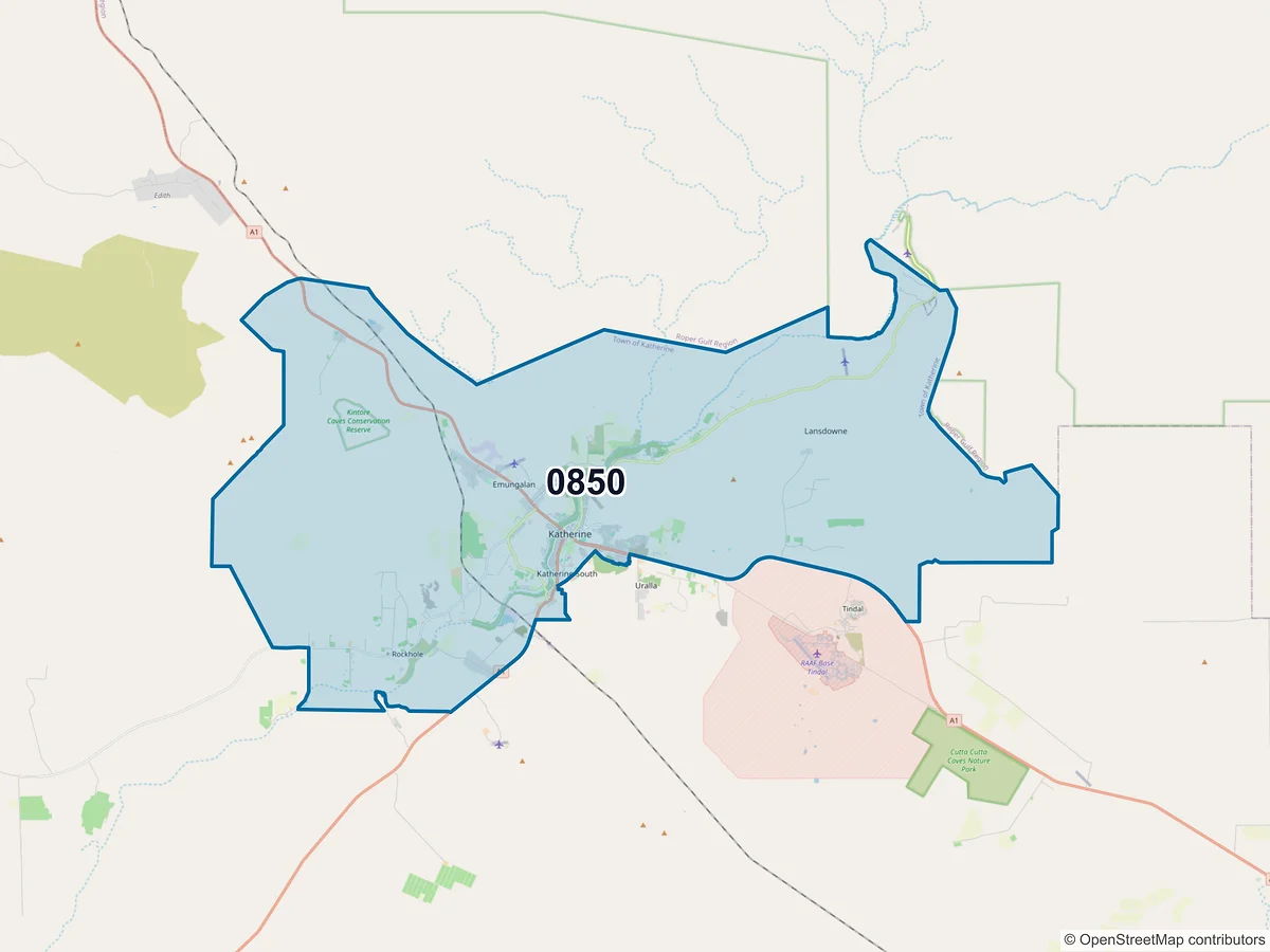Map of postcode 0850 — Katherine East, NT, Australia