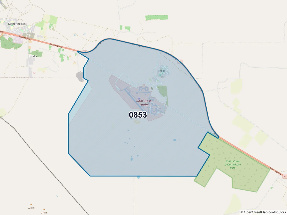 Map of postcode 0853 — Tindal, NT, Australia