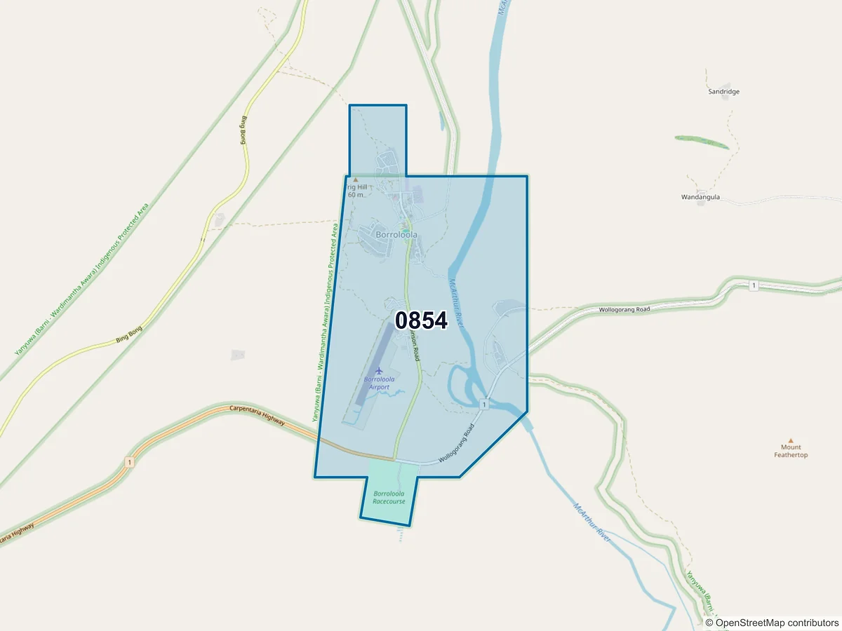 Map of postcode 0854 — Borroloola, NT, Australia